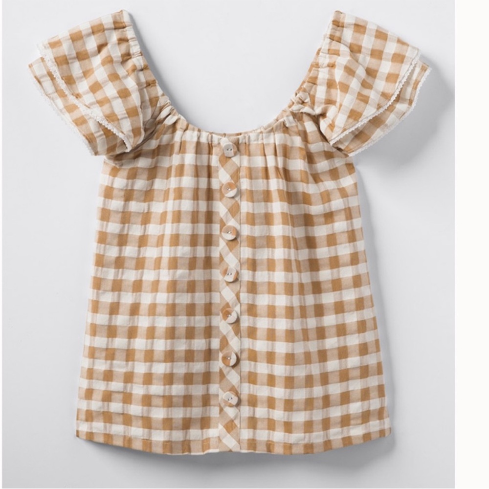 New Matilda Jane - Annabelle Plaid Off-Shoulder Button-Front Blouse